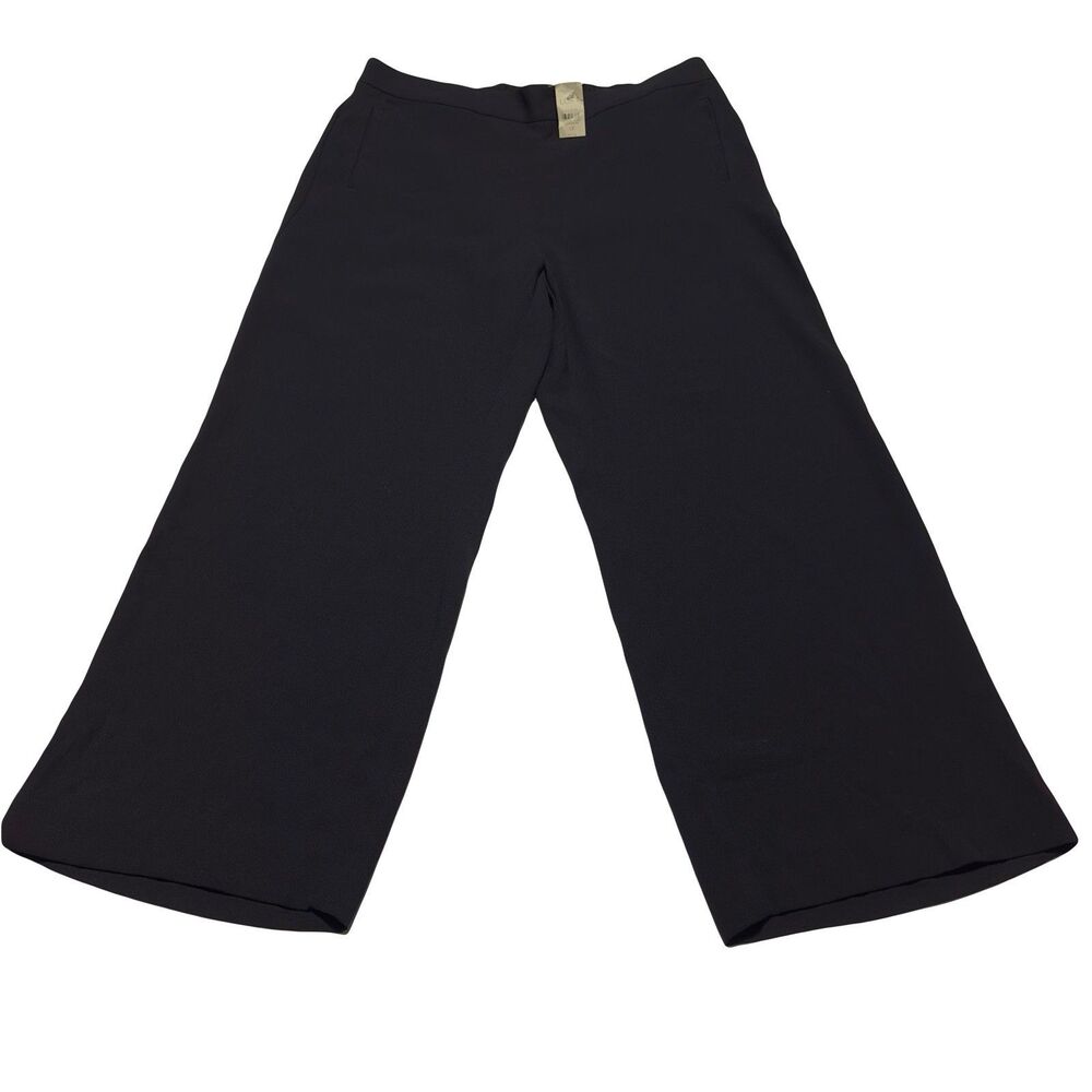 LOFT Women's Pull On Elastic Back Wide Leg Pants Size L P Petite Black NWT